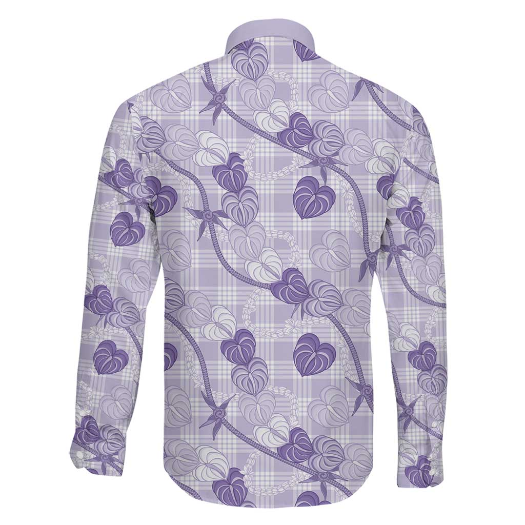Anthurium Pikake Ti Leaf Palaka Family Matching Short Sleeve Bodycon Dress and Hawaiian Shirt Purple Version