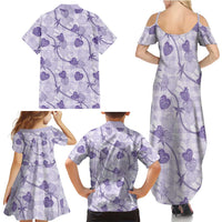 Anthurium Pikake Ti Leaf Palaka Family Matching Summer Maxi Dress and Hawaiian Shirt Purple Version