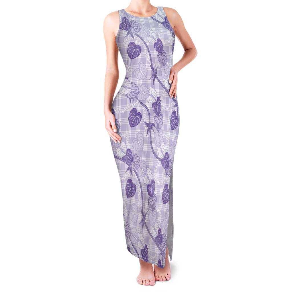 Anthurium Pikake Ti Leaf Palaka Family Matching Tank Maxi Dress and Hawaiian Shirt Purple Version