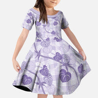 Anthurium Pikake Ti Leaf Palaka Kid Short Sleeve Dress Purple Version