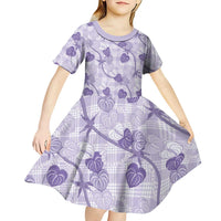 Anthurium Pikake Ti Leaf Palaka Kid Short Sleeve Dress Purple Version