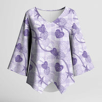 Anthurium Pikake Ti Leaf Palaka Kimono Sleeve Blouse Purple Version