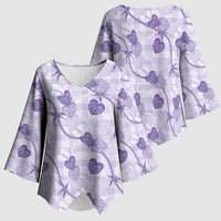 Anthurium Pikake Ti Leaf Palaka Kimono Sleeve Blouse Purple Version