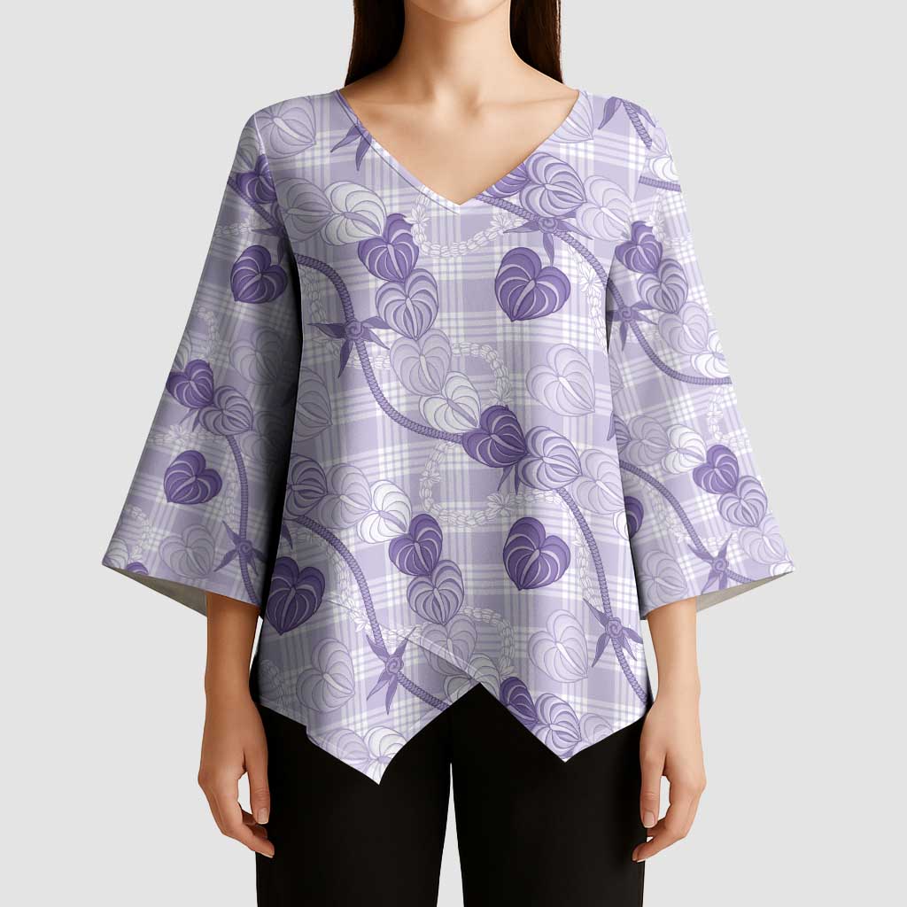 Anthurium Pikake Ti Leaf Palaka Kimono Sleeve Blouse Purple Version