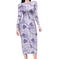Anthurium Pikake Ti Leaf Palaka Long Sleeve Bodycon Dress Purple Version