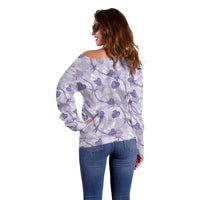Anthurium Pikake Ti Leaf Palaka Off Shoulder Sweater Purple Version
