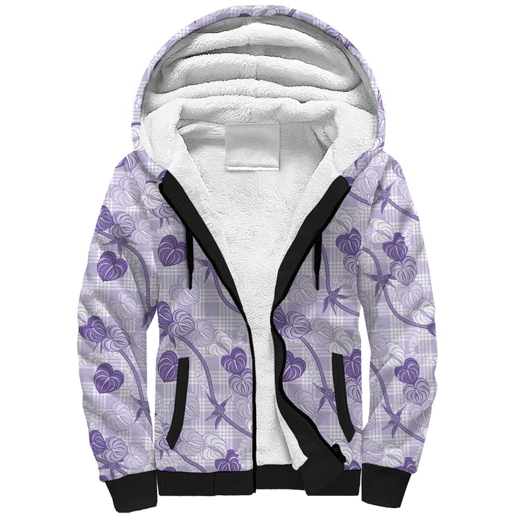 Anthurium Pikake Ti Leaf Palaka Sherpa Hoodie Purple Version