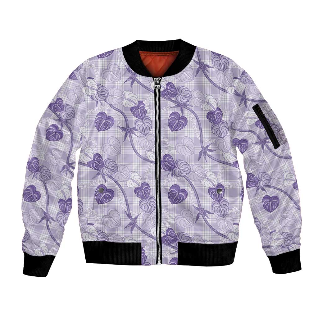 Anthurium Pikake Ti Leaf Palaka Sleeve Zip Bomber Jacket Purple Version