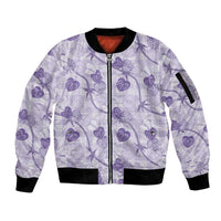 Anthurium Pikake Ti Leaf Palaka Sleeve Zip Bomber Jacket Purple Version
