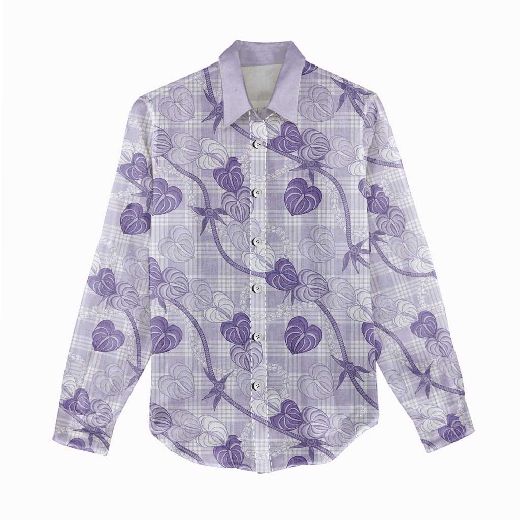 Anthurium Pikake Ti Leaf Palaka Women Casual Shirt Purple Version
