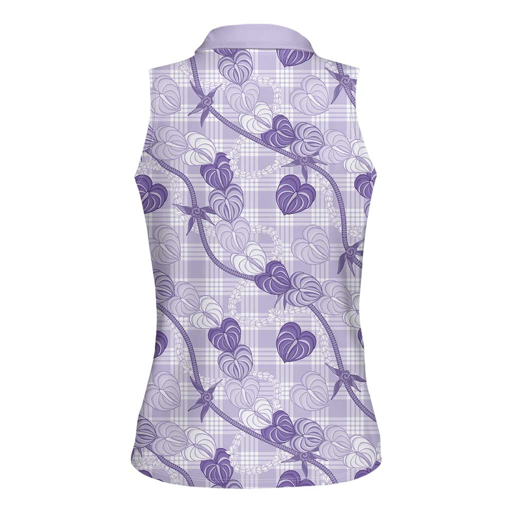 Anthurium Pikake Ti Leaf Palaka Women Sleeveless Polo Shirt Purple Version LT01 - Polynesian Pride