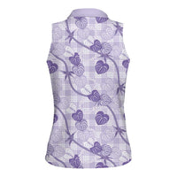 Anthurium Pikake Ti Leaf Palaka Women Sleeveless Polo Shirt Purple Version LT01 - Polynesian Pride