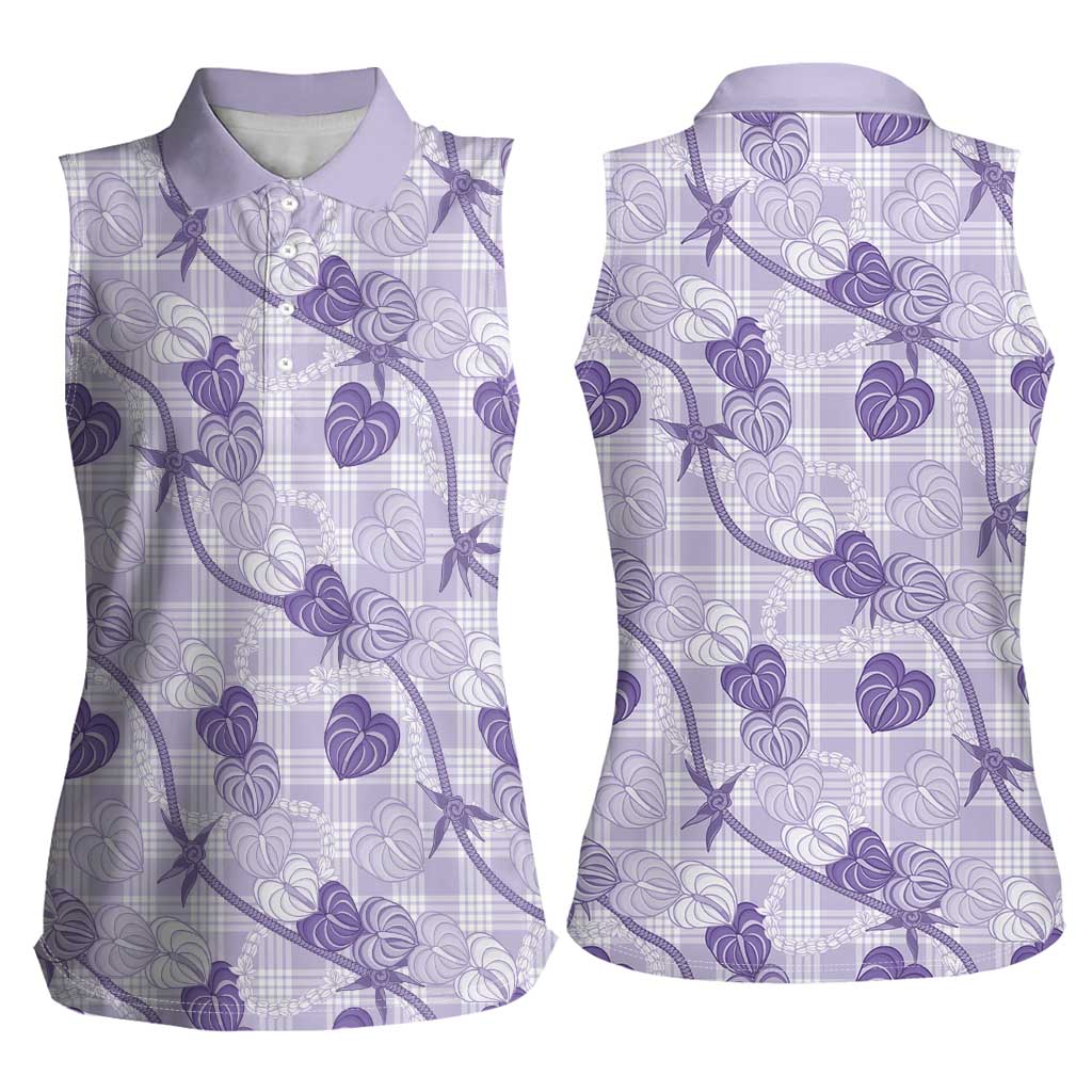 Anthurium Pikake Ti Leaf Palaka Women Sleeveless Polo Shirt Purple Version LT01 - Polynesian Pride