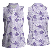 Anthurium Pikake Ti Leaf Palaka Women Sleeveless Polo Shirt Purple Version LT01 - Polynesian Pride