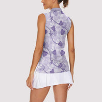 Anthurium Pikake Ti Leaf Palaka Women Sleeveless Polo Shirt Purple Version LT01 - Polynesian Pride