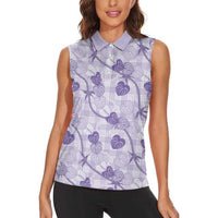 Anthurium Pikake Ti Leaf Palaka Women Sleeveless Polo Shirt Purple Version LT01 - Polynesian Pride