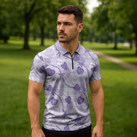 Anthurium Pikake Ti Leaf Palaka Zipper Polo Shirt Purple Version