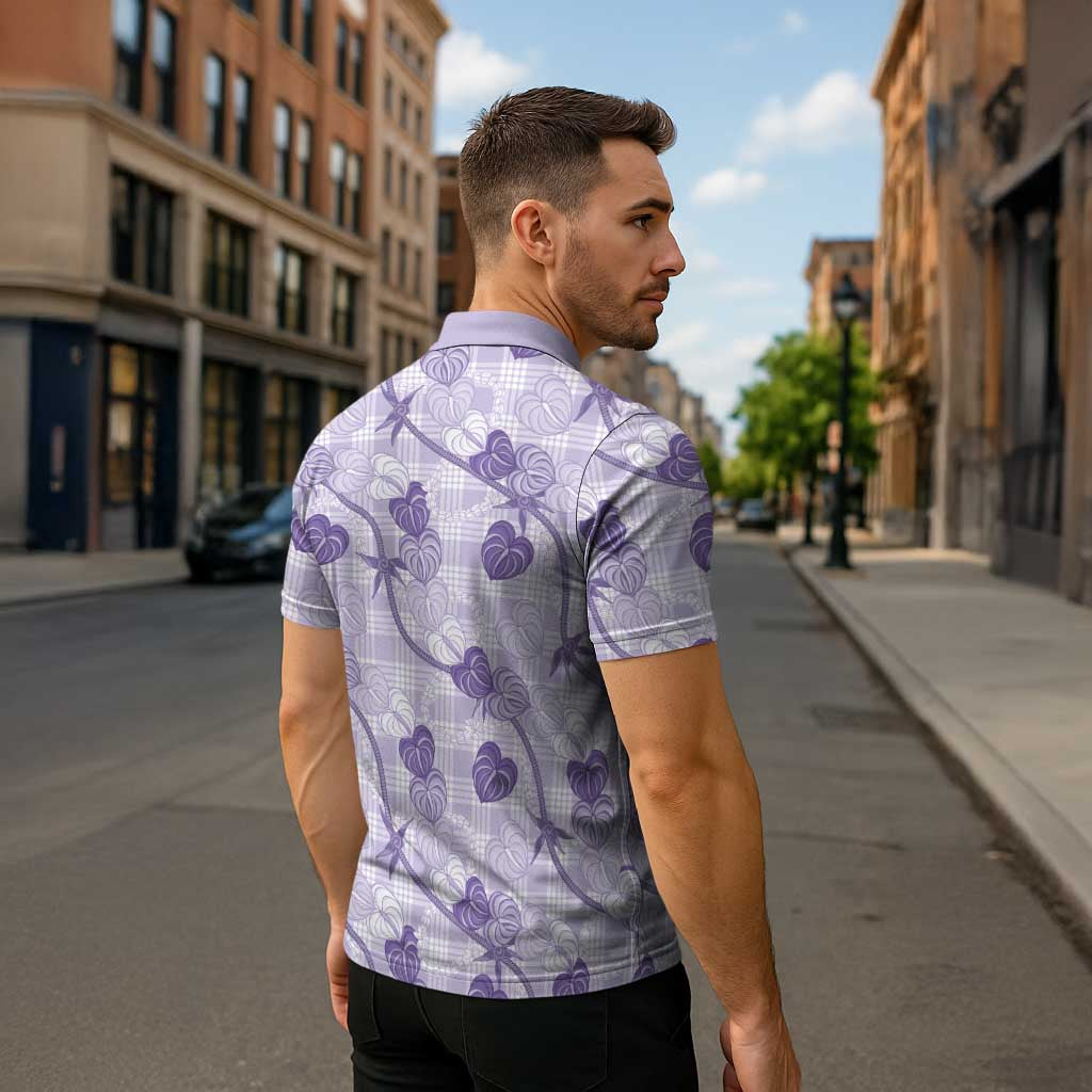 Anthurium Pikake Ti Leaf Palaka Zipper Polo Shirt Purple Version