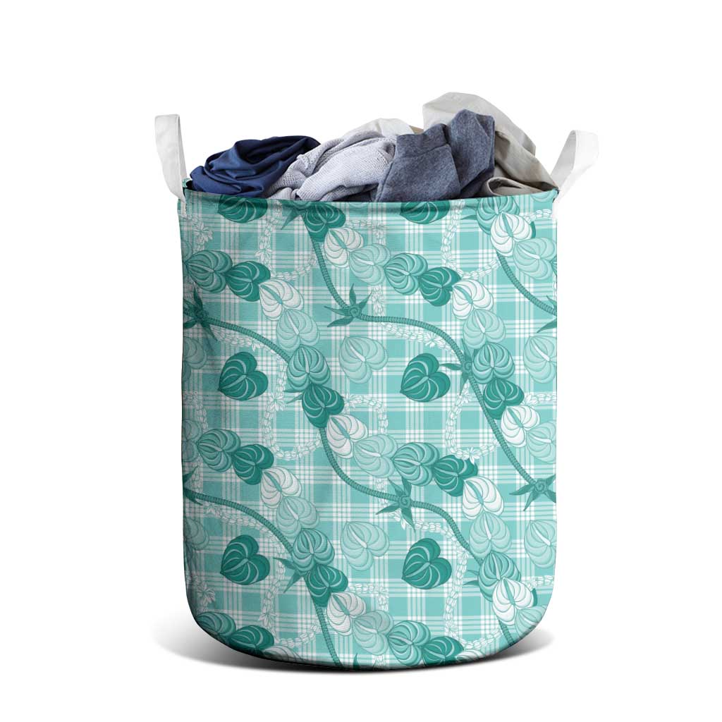 Anthurium Pikake Ti Leaf Palaka Laundry Basket Turquoise Version