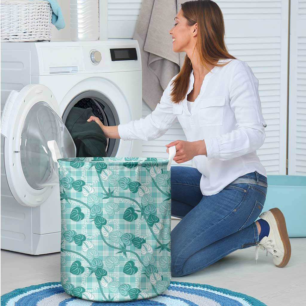 Anthurium Pikake Ti Leaf Palaka Laundry Basket Turquoise Version
