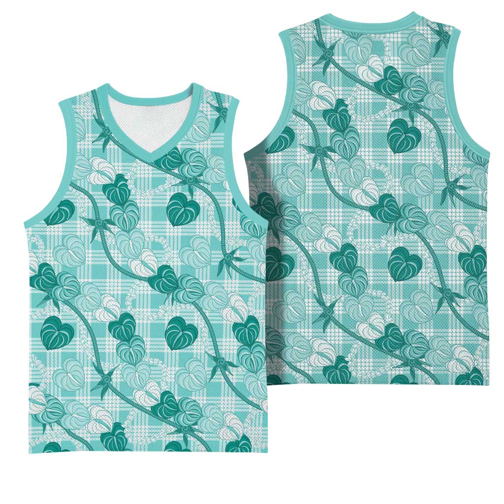 Anthurium Pikake Ti Leaf Palaka Basketball Jersey Turquoise Version