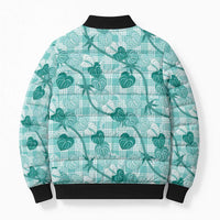 Anthurium Pikake Ti Leaf Palaka Bomber Puffer Jacket Turquoise Version