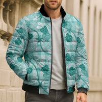 Anthurium Pikake Ti Leaf Palaka Bomber Puffer Jacket Turquoise Version