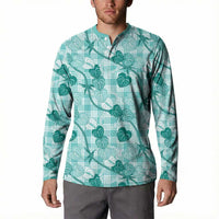 Anthurium Pikake Ti Leaf Palaka Button Sweatshirt Turquoise Version