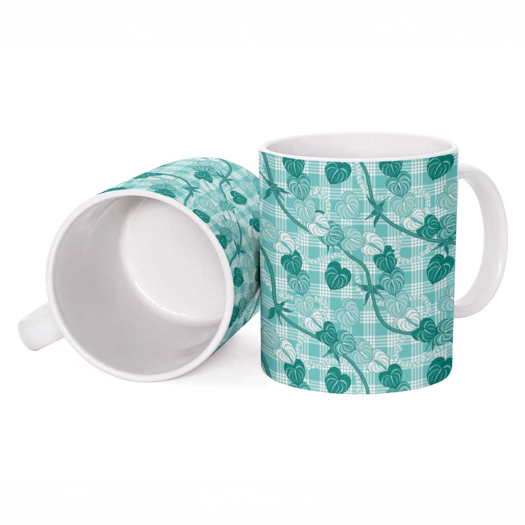 Anthurium Pikake Ti Leaf Palaka Ceramic Mug Turquoise Version