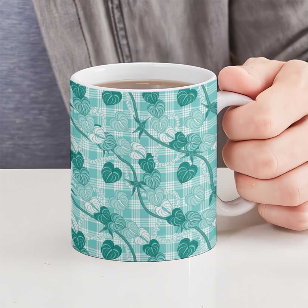 Anthurium Pikake Ti Leaf Palaka Ceramic Mug Turquoise Version