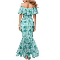 Anthurium Pikake Ti Leaf Palaka Family Matching Mermaid Dress and Hawaiian Shirt Turquoise Version