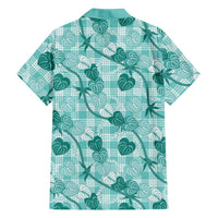 Anthurium Pikake Ti Leaf Palaka Family Matching Off The Shoulder Long Sleeve Dress and Hawaiian Shirt Turquoise Version