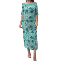 Anthurium Pikake Ti Leaf Palaka Family Matching Puletasi and Hawaiian Shirt Turquoise Version