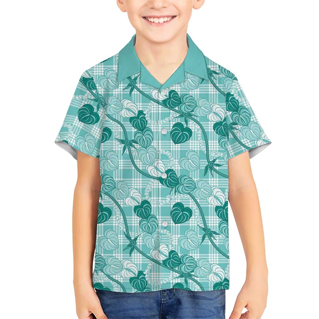 Anthurium Pikake Ti Leaf Palaka Family Matching Tank Maxi Dress and Hawaiian Shirt Turquoise Version