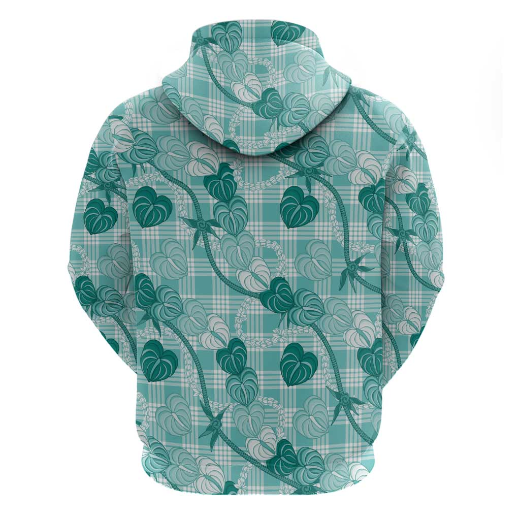 Anthurium Pikake Ti Leaf Palaka Hoodie Turquoise Version