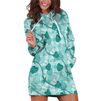 Anthurium Pikake Ti Leaf Palaka Hoodie Dress Turquoise Version
