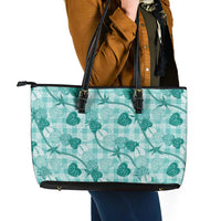 Anthurium Pikake Ti Leaf Palaka Leather Tote Bag Turquoise Version