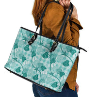 Anthurium Pikake Ti Leaf Palaka Leather Tote Bag Turquoise Version