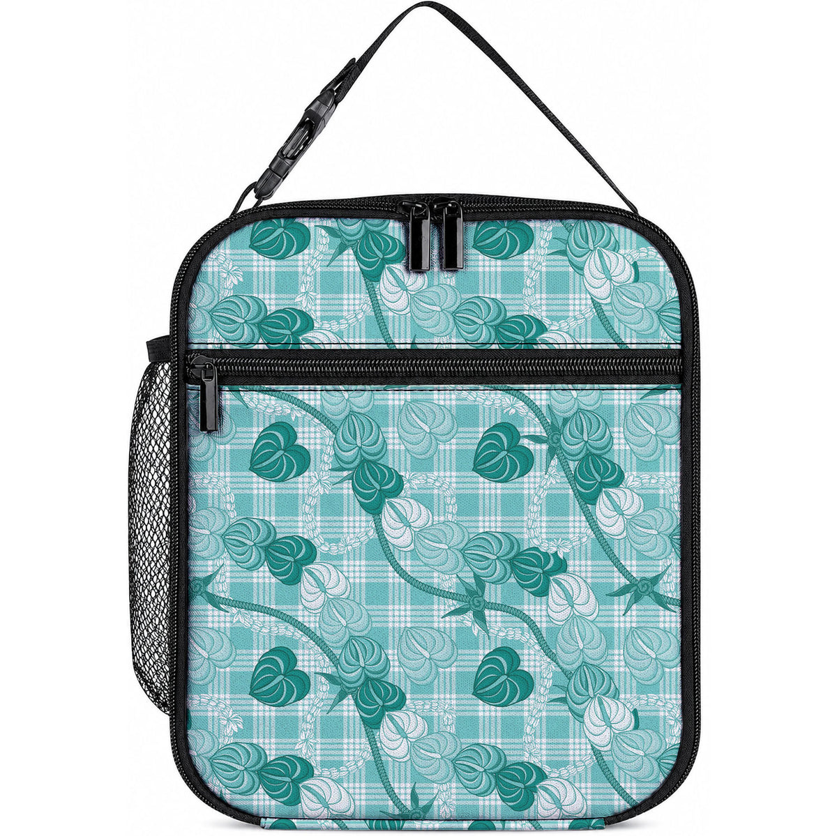 Anthurium Pikake Ti Leaf Palaka Lunch Bag Turquoise Version LT01 10.2 × 8.3 × 4.3 inch Turquoise - Polynesian Pride