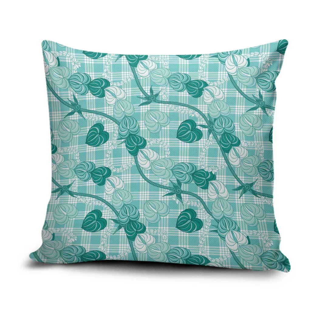 Anthurium Pikake Ti Leaf Palaka Pillow Cover Turquoise Version