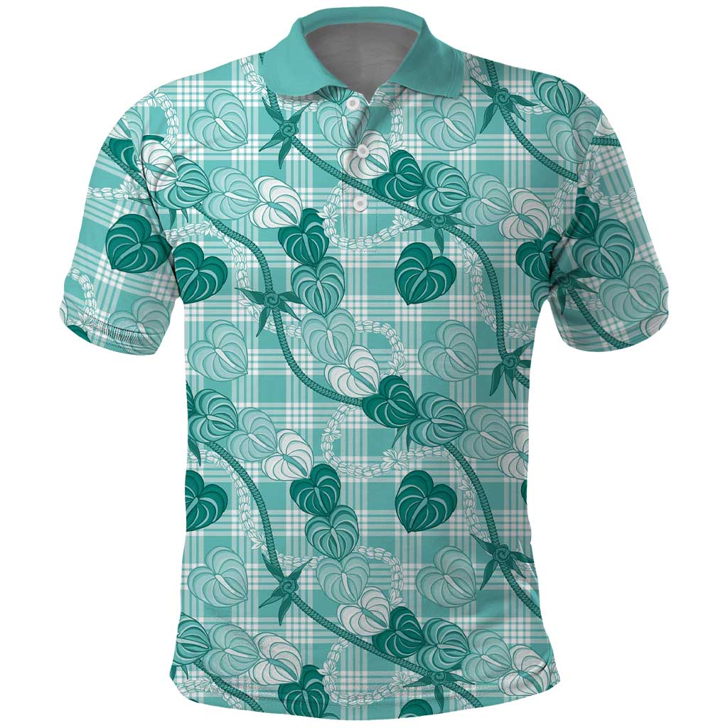 Anthurium Pikake Ti Leaf Palaka Polo Shirt Turquoise Version