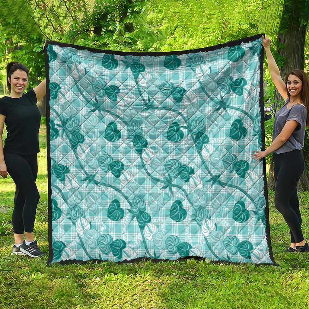 Anthurium Pikake Ti Leaf Palaka Quilt Turquoise Version