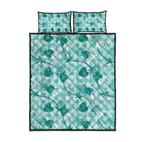 Anthurium Pikake Ti Leaf Palaka Quilt Bed Set Turquoise Version