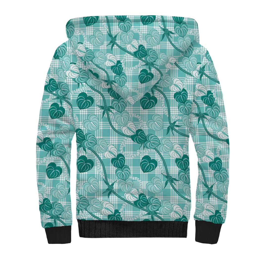 Anthurium Pikake Ti Leaf Palaka Sherpa Hoodie Turquoise Version