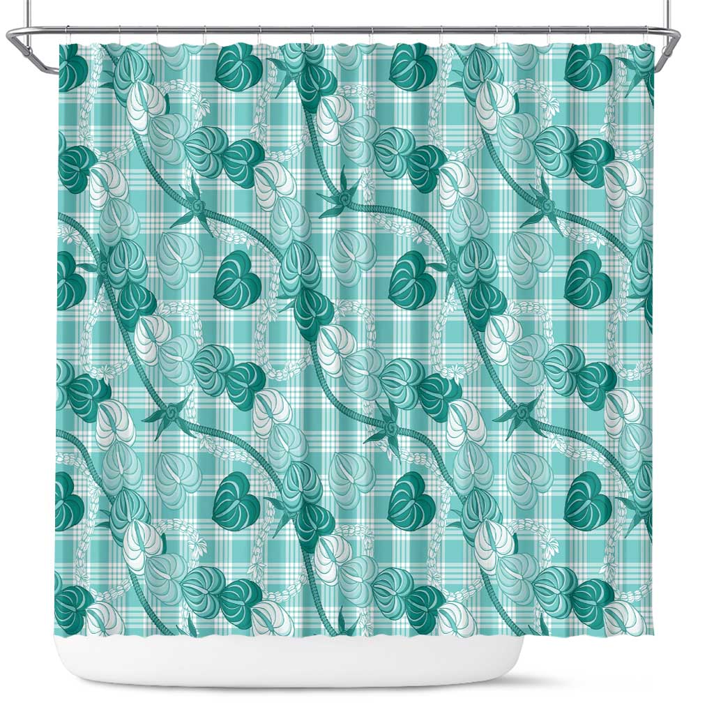 Anthurium Pikake Ti Leaf Palaka Shower Curtain Turquoise Version