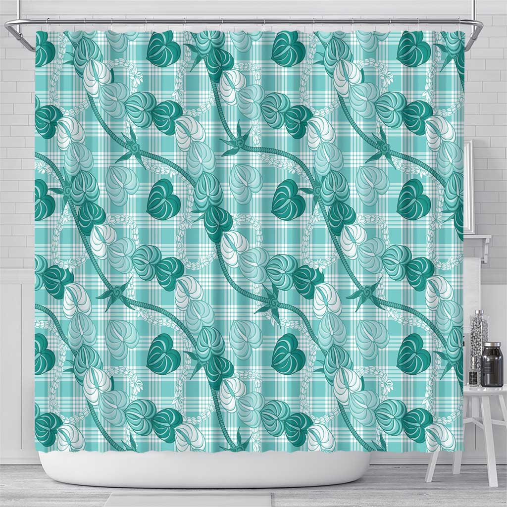 Anthurium Pikake Ti Leaf Palaka Shower Curtain Turquoise Version