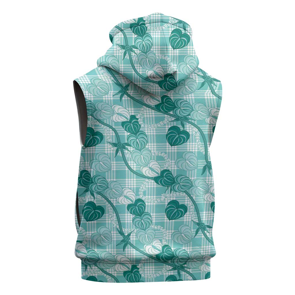Anthurium Pikake Ti Leaf Palaka Sleeveless Hoodie Turquoise Version