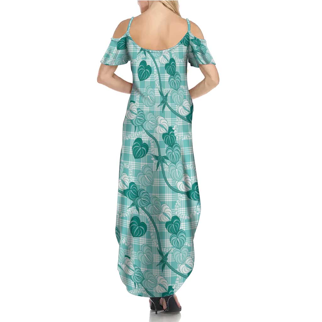 Anthurium Pikake Ti Leaf Palaka Summer Maxi Dress Turquoise Version