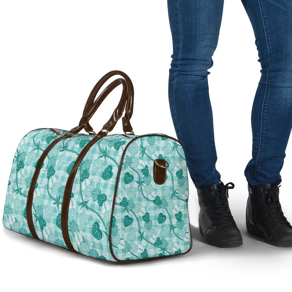 Anthurium Pikake Ti Leaf Palaka Travel Bag Turquoise Version