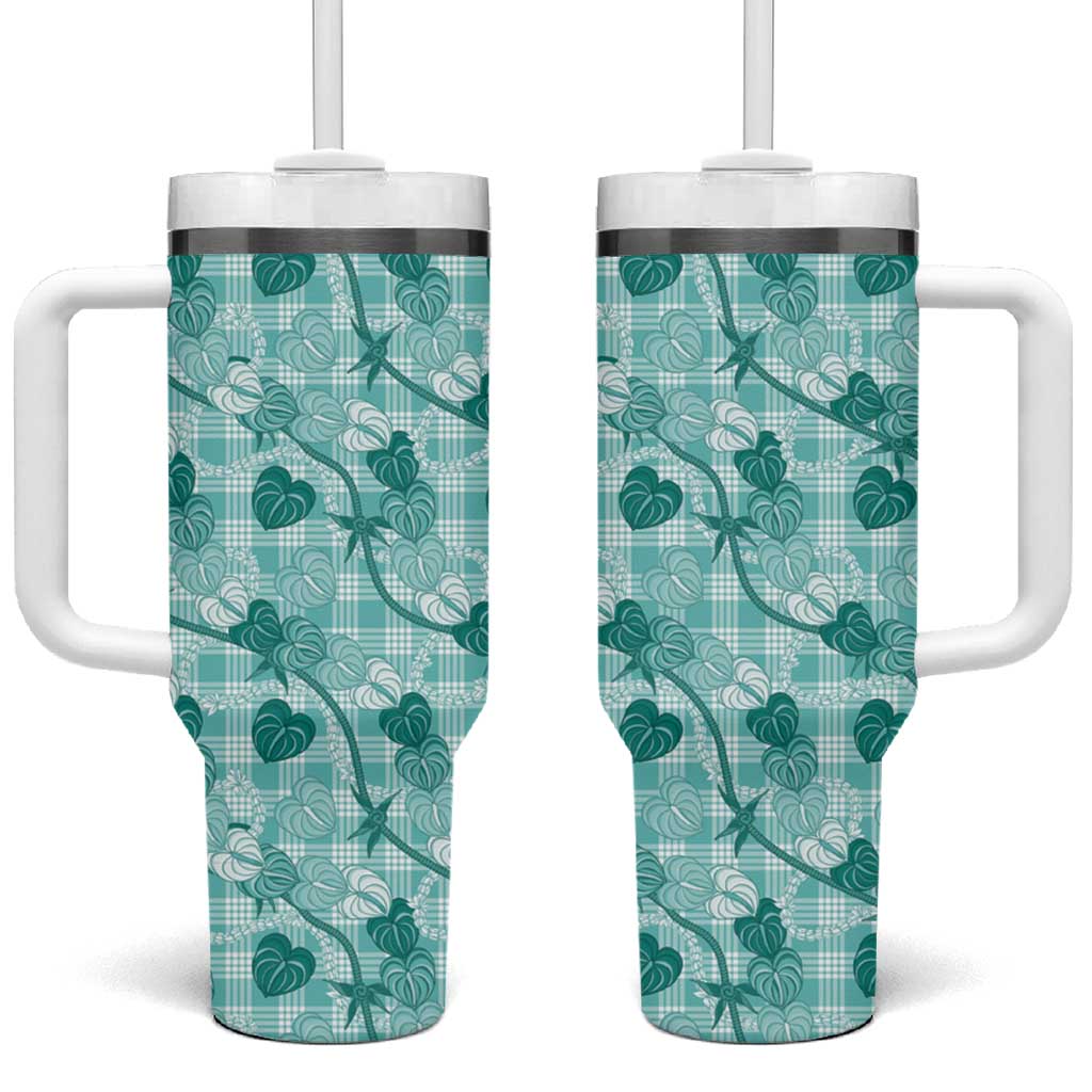 Anthurium Pikake Ti Leaf Palaka Tumbler With Handle Turquoise Version